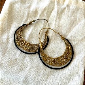 Anthropologie Elegant Gold and Black Hoop Earrings